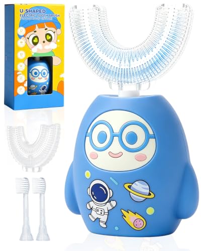 Kids U-Shaped Electric Toothbrush, 4 Brush Head, Age 2-12, Blue