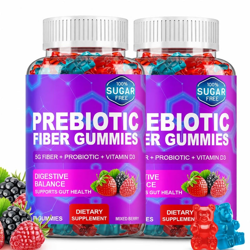 Prebiotic Fiber Gummies, 5g Fiber, Bacillus Coagulans, Mixed Fruit 120Count | 5g Fiber Per Serving With Inulin FOS, Acacia and Apple Pectin, 2 Billion CFU Bacillus Coagulans, Vitamin D3. 60 Count (Pack of 2)