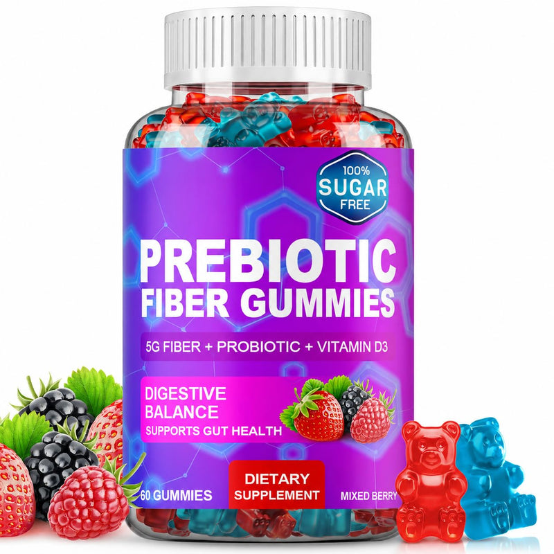 Prebiotic Fiber Gummies, 5g Fiber, Bacillus Coagulans, Mixed Fruit 60 Count | 5g Fiber Per Serving With Inulin FOS, Acacia and Apple Pectin, 2 Billion CFU Bacillus Coagulans, Vitamin D3. 60 Count (Pack of 1)