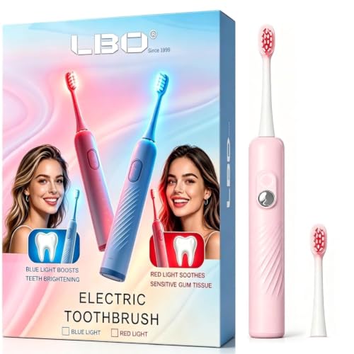 LBO Red Light Electric Toothbrush with + 1 RedLight Brush Head, Pap & Enamel Repair Whitening Toothpaste, USB Rechargeable Sonic Toothbrush - More Replaceable Toothbrush Heads Available for Sale