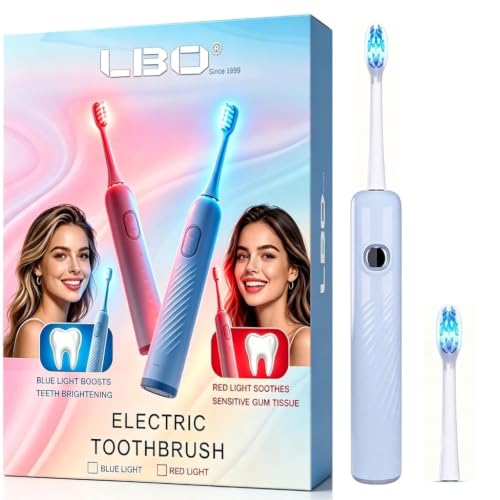 LBO Blue Light Electric Toothbrush for Adults 1 Brush Head, Professional 460nm Whitening Tech, 56,000VPM Sonic & Oscillating Cleaning-More Replaceable Toothbrush Heads Available for Sale