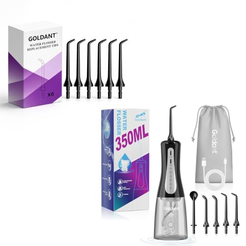 350ML Water Flosser with Travel Bag & 6 Pack Classic Jet Tips Replacement