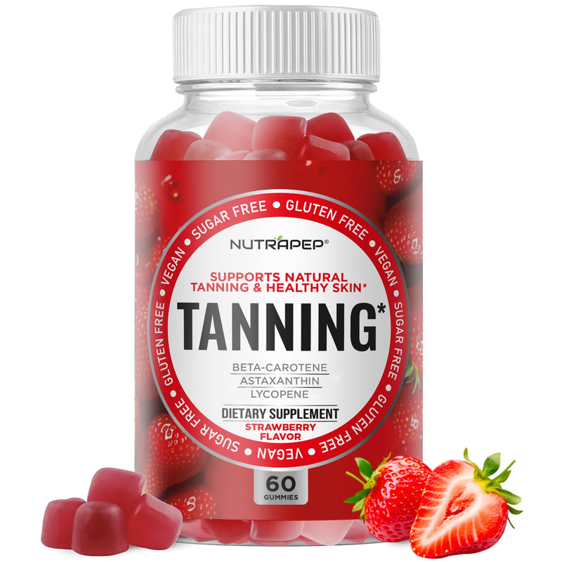 NutraPep Tanning Gummies for Women - Self Tan Bronzing Oral Tanning Chews | Work Without Sun - No Sugar Vegan with Astaxanthin Lycopene Beta Carotene Vitamins - Glow Skin Health Daily Supplement 60 Count (Pack of 1)