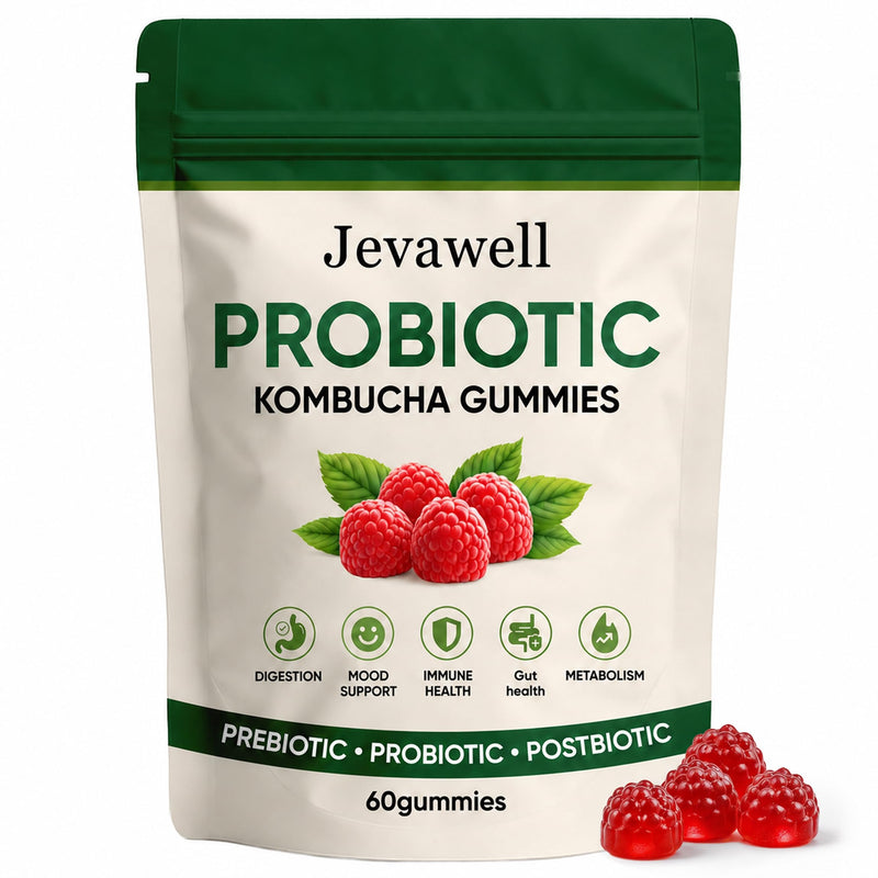 Jevawell Kombucha Gummies with Prebiotics & Fiber, Infuse Probiotic Kombucha Gummies for Women with Slippery Elm, Dandelion Root & MCT Oil, Daily Digestive Wellness Supplement, 60 Gummies 1