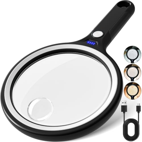 3X 5X 10X Rechargeable Magnifying Glass with Light Large for Reading