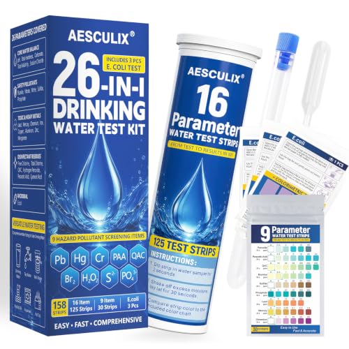 26 in 1 Water Test Kit for Drinking Water 158 Strips, Upgraded Home Water Testing Strips for Well & Tap Water, Detects Hardness, Chlorine, pH, Lead, Iron, Copper & Multiple Water Quality Contaminants