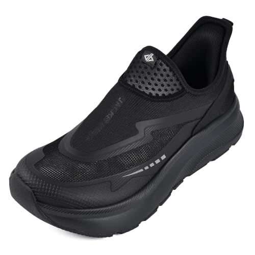 JACKSHIBO Men's Wide Toe Box Slip on Walking Shoes Arch Support Sneakers 9.5 Wide Slip on Black