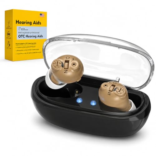 Rechargeable Hearing Aids for Seniors, 16-Channel DSP Noise Reduction Hearing Amplifier, Invisible In-Ear Design Volume Control, 35 Hours Battery Life with Charging Case, Easy to Use for Adults-Black Black