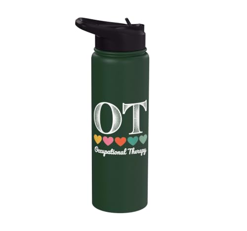Funny OT Mental Health Occupational Therapy Stainless Steel Insulated Water Bottle Dark Green 30 Ounces