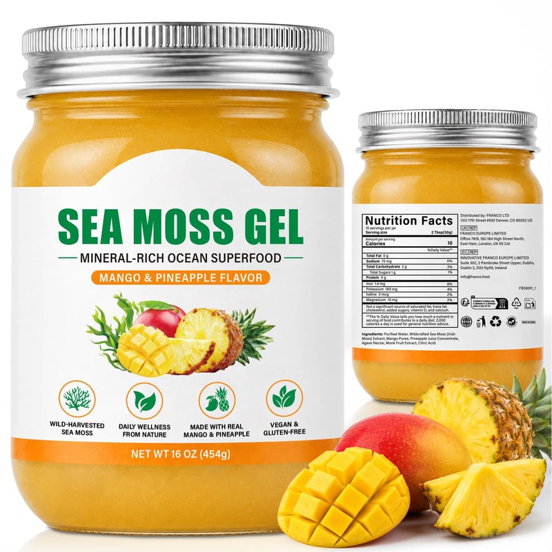 Wildcrafted Organic Sea Moss Gel, Mango & Pineapple Flavor, 16 oz | Sea Moss Gel, Rich in Nutrients, Vegan, Non-GMO