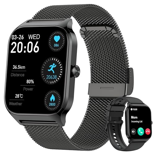 Smart Watch, 1.85" Smart Watches Women Men Make/Answer Call, Heart Rate/Blood Pressure/Sleep Monitor, 110+Sports Modes, Voice Control, Waterproof Fitness Watch Compatible for Android & iPhone Stainless Black
