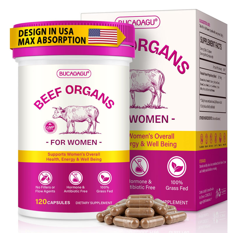 Beef Organ Supplement for Women, Liver Heart Kidney Blend, 120 Capsules | 100% Grass Fed, Lab Tested