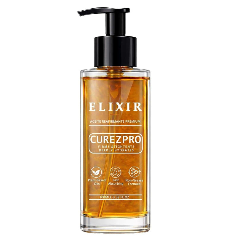Curezpro Elixir Body Oil - Lightweight Firming & Hydrating Body Oil - 100ml | with Sweet Almond, Argan, Shea, Cocoa Butter & Vitamin E - For Dry, Dull, Mature-Looking Skin
