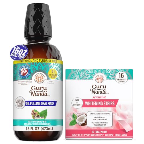 GuruNanda Daily Oral Wellness Bundle – 16-Day Whitening Strips & CocoMint Oil Pulling 16oz for Gentle Whitening, Fresh Breath & Healthy Gums