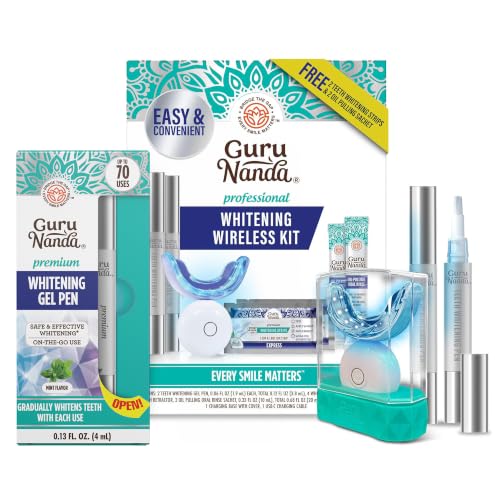 GuruNanda Advanced Whitening Bundle – Wireless LED Teeth Whitening Kit & Premium Whitening Gel Pen for Professional At-Home Whitening, Surface Stain Removal & Brighter Smiles