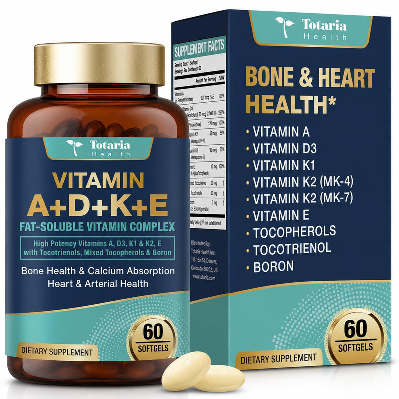 Totaria Advanced Vitamin D3 5,000 iu + A + K + E Softgel Supplement, ADKE Vitamin Supplement with Boron - Full Spectrum Vitamin E (Tocopherols & Tocotrienols) for Mood, Immune, Bone, Vision, Heart