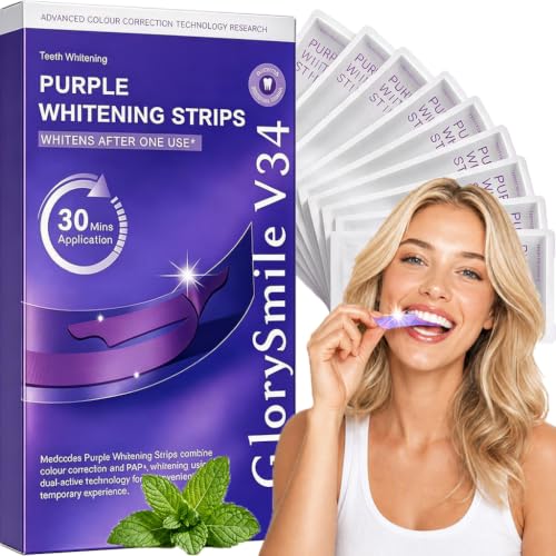 Purple Teeth Whitening Strips V34 Pap+ 15 Treatments 30 Strips Teeth Professional Brightening Removes Stains in 30 Minutes Safe for Enamel Non Sensitive Teeth Whitening 15 Count (Pack of 1)
