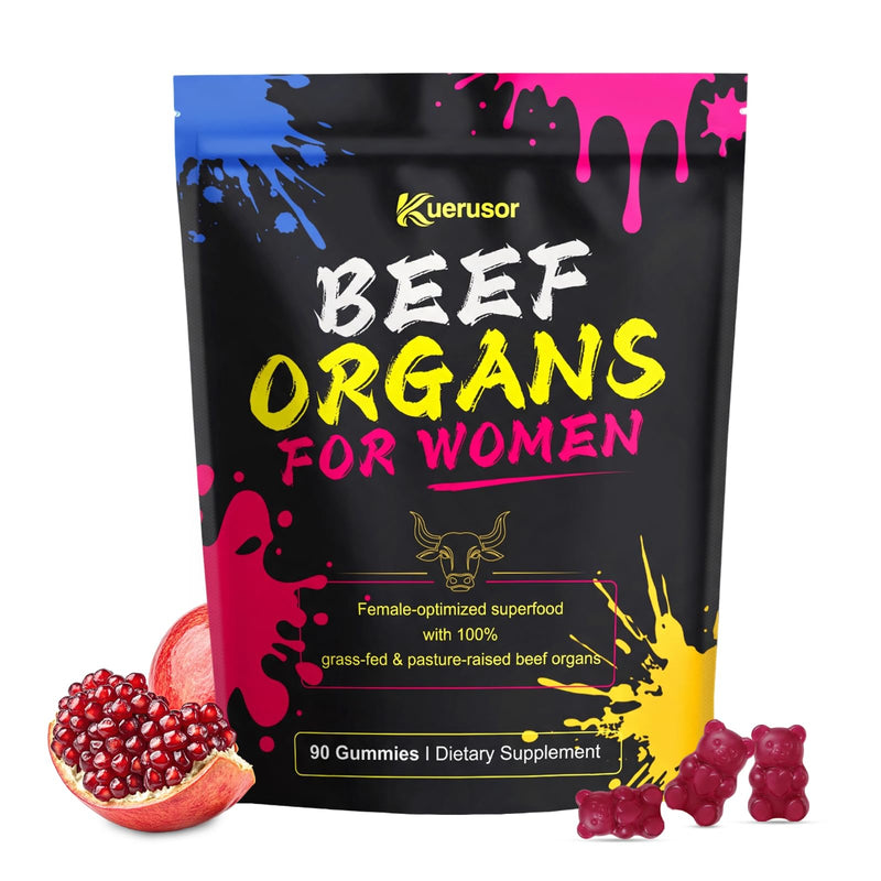 Beef Organ Supplement for Women, 100% Grass Fed - 90 Gummies | Grass Fed Beef Liver, Kidney, Uterus Tissue & More, Support Hormone Balance, Menstruation, Women's Overall Energy and Health