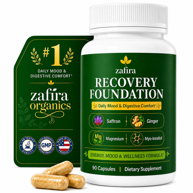 Zafira Organics Botanical Nutrient Blend Supplement, 90 Capsules | With saffron extract, myo-inositol, ginger extract, magnesium and L-theanine for balanced mood, focus and digestive comfor