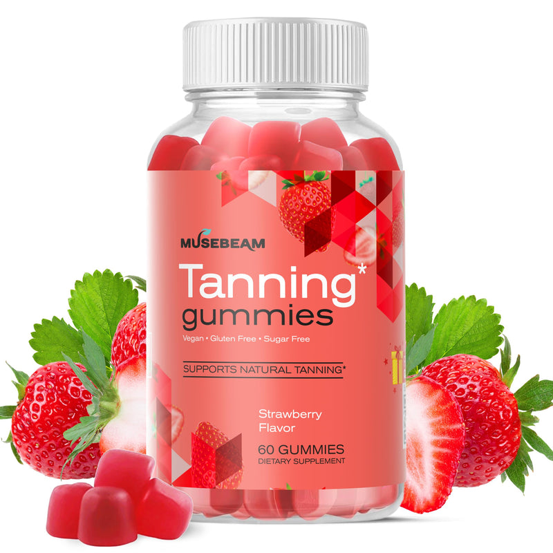 musebeam Tanning Gummies for Women - Daily Self Tan Chews Without Sun | Sunless Tan Skin Health Glow Up Sugar Free Vegan Oral Melanin Supplement with Beta Carotene Astaxanthin Lycopene 60 Count (Pack of 1)