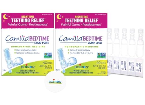 Boiron Camilia Bedtime Drops - 40 Count (Pack of 2) Bundle with a Boiron Sticker for Nighttime Teething Relief, Painful Gums, Restlessness, and Irritability - Sterile Liquid Doses