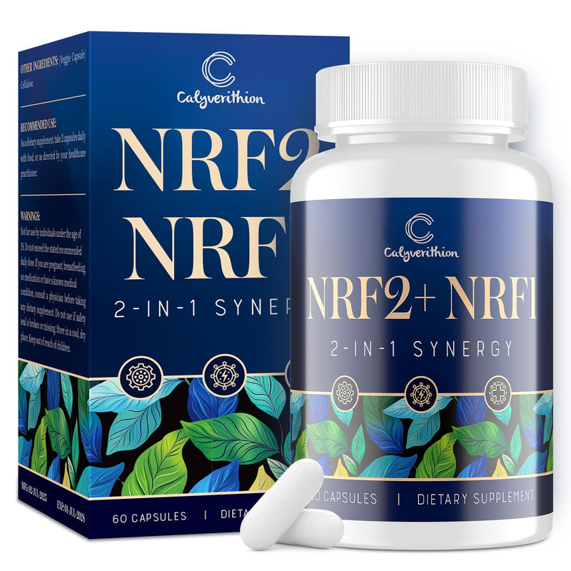 NRF1 & NRF2 Supplement 1500mg | Dual Pathway Antioxidant Formula with CoQ10, Curcumin, Trans-Resveratrol & Ashwagandha | Cellular Energy & Wellness Aging | 60 Capsules 60 Count (Pack of 1)