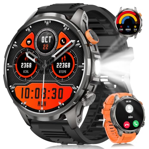 DEKELIFE Smart Watches for Men,1.91''Military Smart Watch with 100+ Sport Modes/Heart Rate/Sleep Monitor, Fitness Tracker for Android and iPhone, Waterproof Watches for Men(Black) Black Orange 1.91