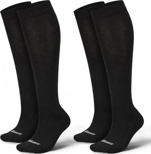 Copper Compression Socks for Women & Men 20-30mmHg - Knee High Seamless Toe Stockings for Nurses, Pregnancy, Travel Flying, Running Black 2 Pairs Large-XLarge