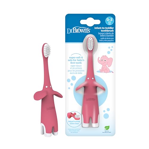 Dr. Brown's Infant-to-Toddler Toothbrush, Elephant, Pink, 0-3 Years, 1 Count (Pack of 12) 1 Count (Pack of 12)
