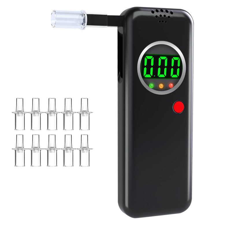 Breathalyzer,Alcohol Tester with LCD Digital Display,Breathalyzer with 10 Mouthpieces for Home and Party Use(Black) Black