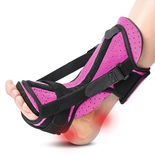 Plantar Fasciitis Night Splint: Upgraded Brace with Soft Memory Foam Pad | Ankle Brace for Plantar Fasciitis Relief Achilles Tendonitis Relief Foot Drop Heel Arch Pain Rose Red