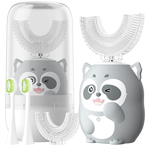 Kids Electric U Shaped Sonic Toothbrush,59S Timer-Age8-15 Gray Gray Raccoon