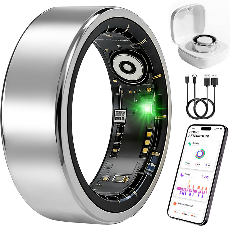 Smart Ring Fitness Tracker, Heart Rate Monitor, Sleep Tracker for Women Men Silver 9