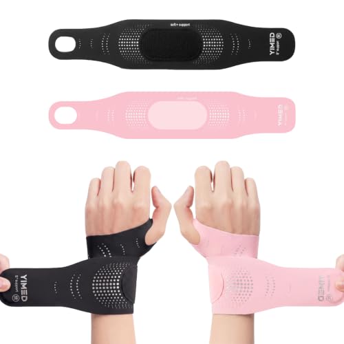 Ultra-Thin Wrist Brace Support for Carpal Tunnel, Pink+Black, 2 Pack