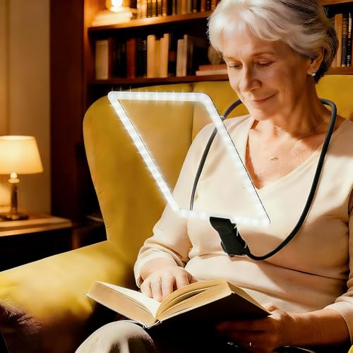 Large Hands-Free Magnifying Glass with 50 Ultra-Bright LED Light, Lightweight Lighted Neck Page Magnifier for Reading Books, Sewing, Knitting, Cross Stitch & Crafts for Close Work for Seniors.