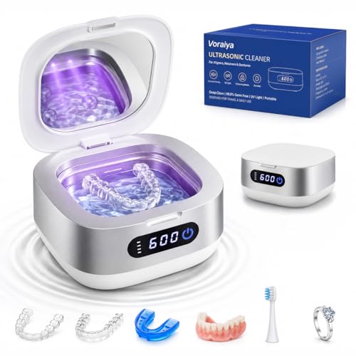 Voraiya Cordless Ultrasonic Retainer Cleaner Machine for Travel Sliver White