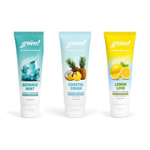 Grind Toothpaste 3-Pack, Nano-Hydroxyapatite Fluoride-Free Formula | Appropriate for Sensitive Teeth, Whole Family Oral Care | Family Pack Bundle - Advance Mint, Coastal Crush & Lemon Love
