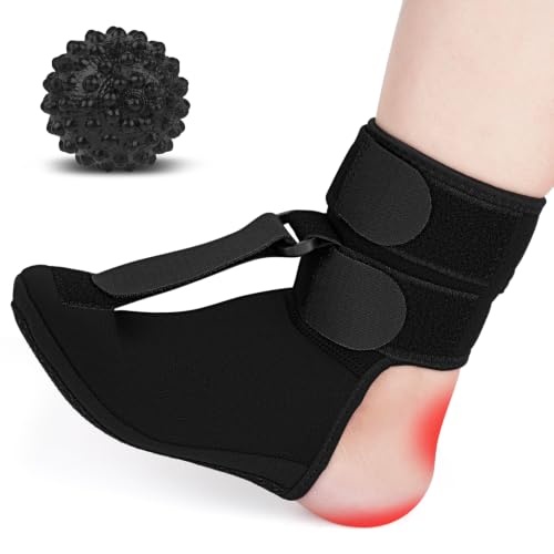 Plantar Fasciitis Night Splint Sock, Upgraded Achilles Tendonitis Brace with Massage Ball for Women & Men, Soft & Comfortable Foot Drop Night Splint for Morning Pain Relief, Large-Black
