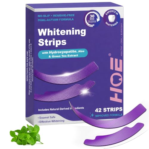 42 Strips Teeth Whitening Strips, Hydroxyapatite-Infuse White Strips, Non-Sensitive Tooth Whitener with Soothing Natural Ingredients, Enamel-Safe 42 Count (Pack of 1)