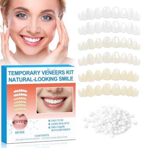 Veneers Teeth for Women and Men, Moldable Thermal Beads (White, 6PCS) White