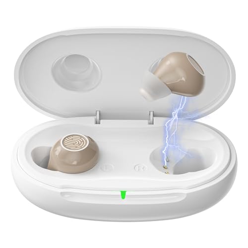 OTC Invisible Hearing Aids for Seniors, Rechargeable Hearing Amplifier for Adults, In-Ear Design with Noise Cancelling & High-Fidelity Sound, 5 Volume Control and Touch Controls for Hearing Loss Beige