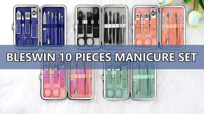 BLESWIN 10 in 1 Manicure Pedicure Kit, Manicure Kit for Women Professional, Mens Nail Grooming Kit, Manicure Tools Gift for Luxury Leather Travel Case for Family Friends (Pink & Purple) 5-Gradient Pink & Purple