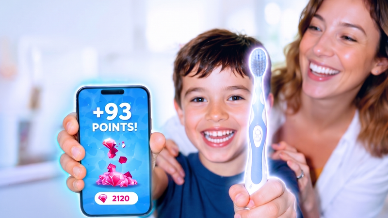 Kids AR Smart Toothbrush Kit with Freemium Brushing Games App and Phone Holder