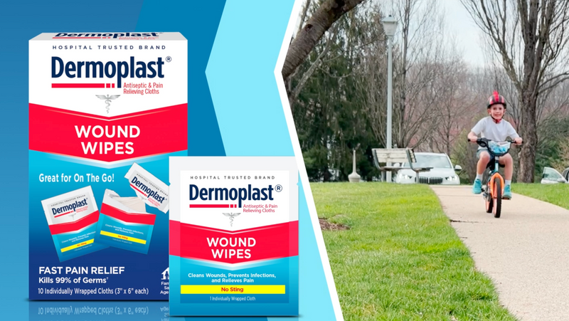 Dermoplast Wound Wipes, Antiseptic First Aid Cloths, 10 Count 3-in-1 First Aid Cloths