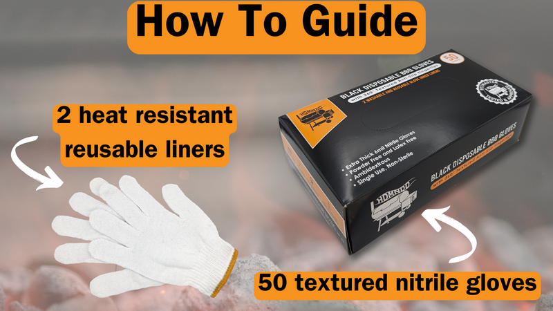 Black Disposable BBQ Grill Gloves Kit - 50 Heavy Duty Textured Grip and 2 Heat Resistant Reusable Liners Meat Pulling Large Full Palm & Finger Texture