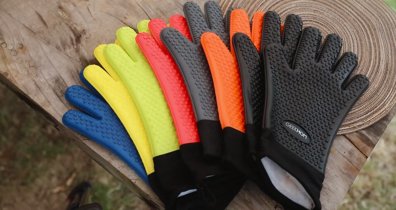 GEEKHOM BBQ Gloves Heat Resistant, 13.7 Inch Long Waterproof Silicone Oven Mitts for Grilling and Smoker, Non-Slip 5 Finger Kitchen Hot Mitts for Baking, Cooking & Cast Iron, Black Large