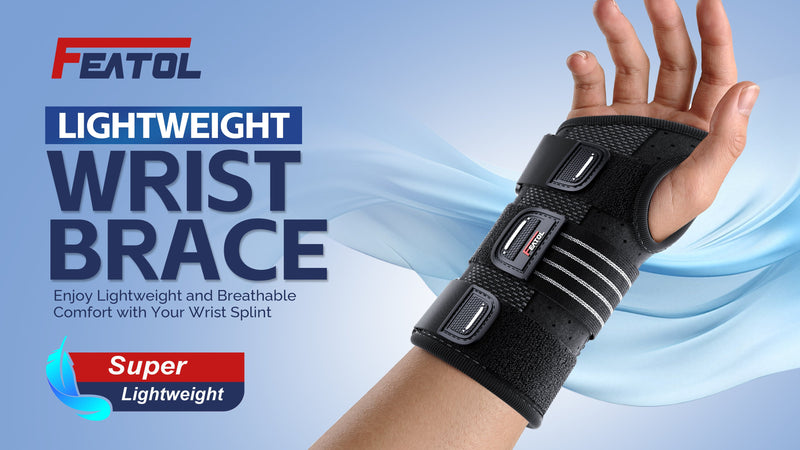 FEATOL Lightweight 60g Wrist Brace for Carpal Tunnel, Day Support Women Men Left Hand Black Medium