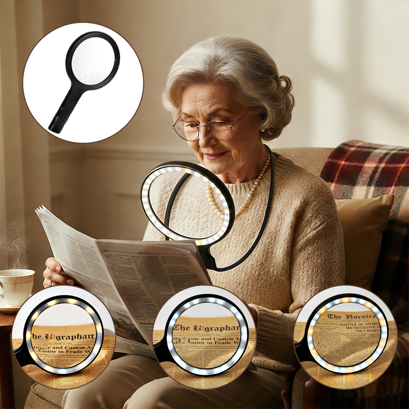 5X 10X Full Page Magnifying Glass for Reading, Rechargeable with 48 Adjustable LED Lights & 3 Light Modes, Comfort-Grip & Lightweight Handheld Magnifier for Seniors, Reading Aid, Low Vision(Orange) Orange