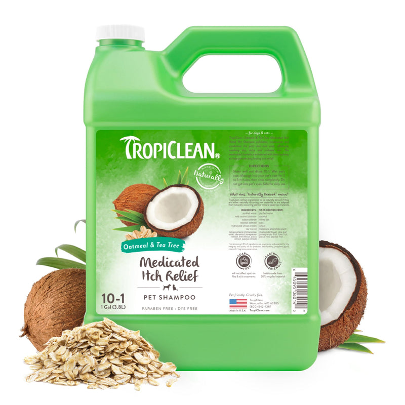 TropiClean Shampoo for Animals - Medicated Itch Relief - Exfoliates, Moisturizes & Soothes Dry, Itchy Skin & Coat I For Dogs & Cats I Parabens, Color and Soap Free - Oatmeal & Tea Tree, 3.78 L Oatmeal Medicated 3.78 liters of oats with medicine - BeesActive Australia
