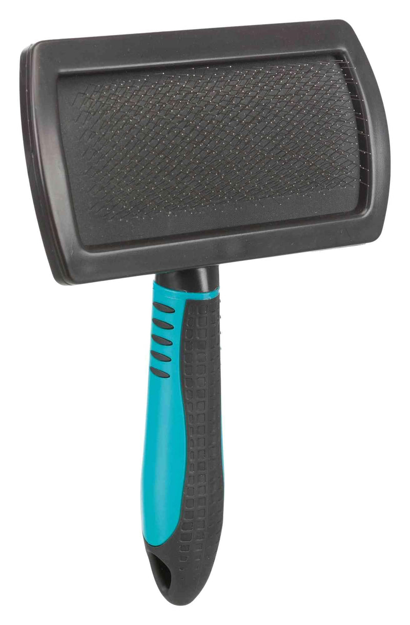 TRIXIE soft brush for grooming - soft metal bristles - rubberized plastic handle - black/blue - 12 x 20 cm - 24133 - BeesActive Australia